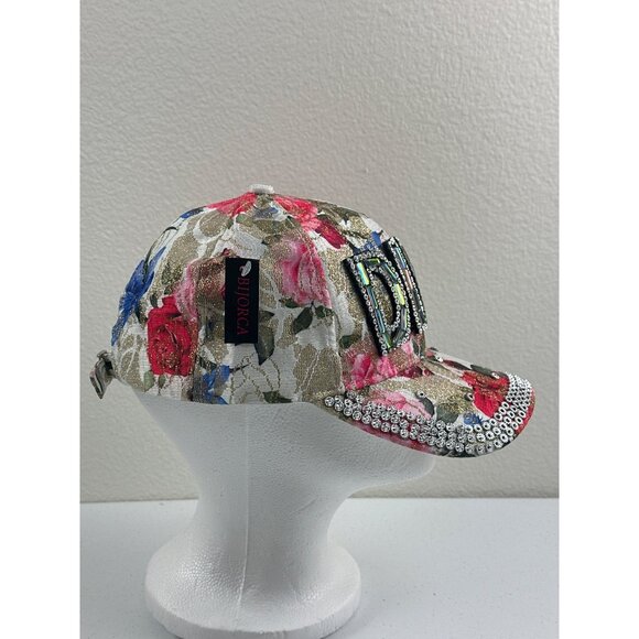 Embellished "DIVA" Floral Baseball Cap With Rhinestones - Picture 4 of 8
